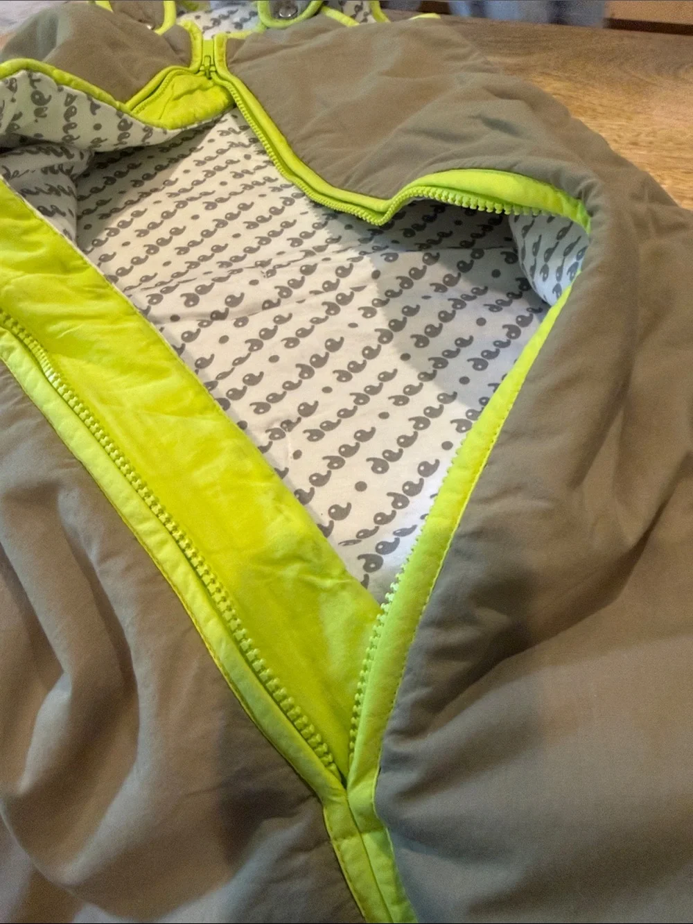 Sleeveless Kids Sleep Sack in Olive with Neon Yellow Trim